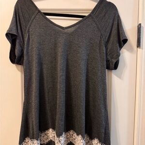 Gray Lace Trim Women's Top
